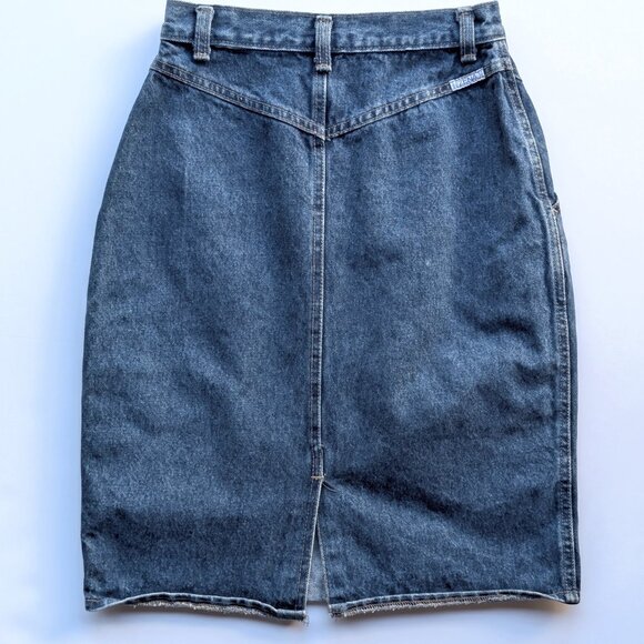 Zena Vintage High Waisted Denim Skirt – 90s Blue Jean Midi, Retro Y2K Pencil - Picture 4 of 7